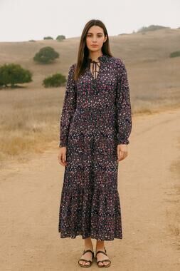 Y.A.S Yasmalone Oversized Floral Long Sleeve Maxi Dress‎ Boho 7/8 Sz Small
